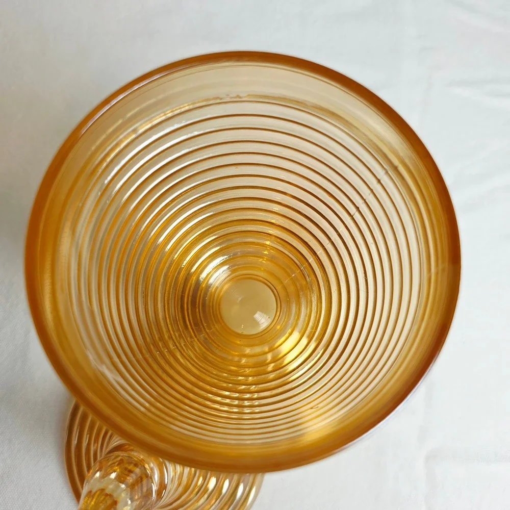 Vintage Marigold Carnival Glass Ribbed Beehive Lidded Candy Dish Footed Jar MCM